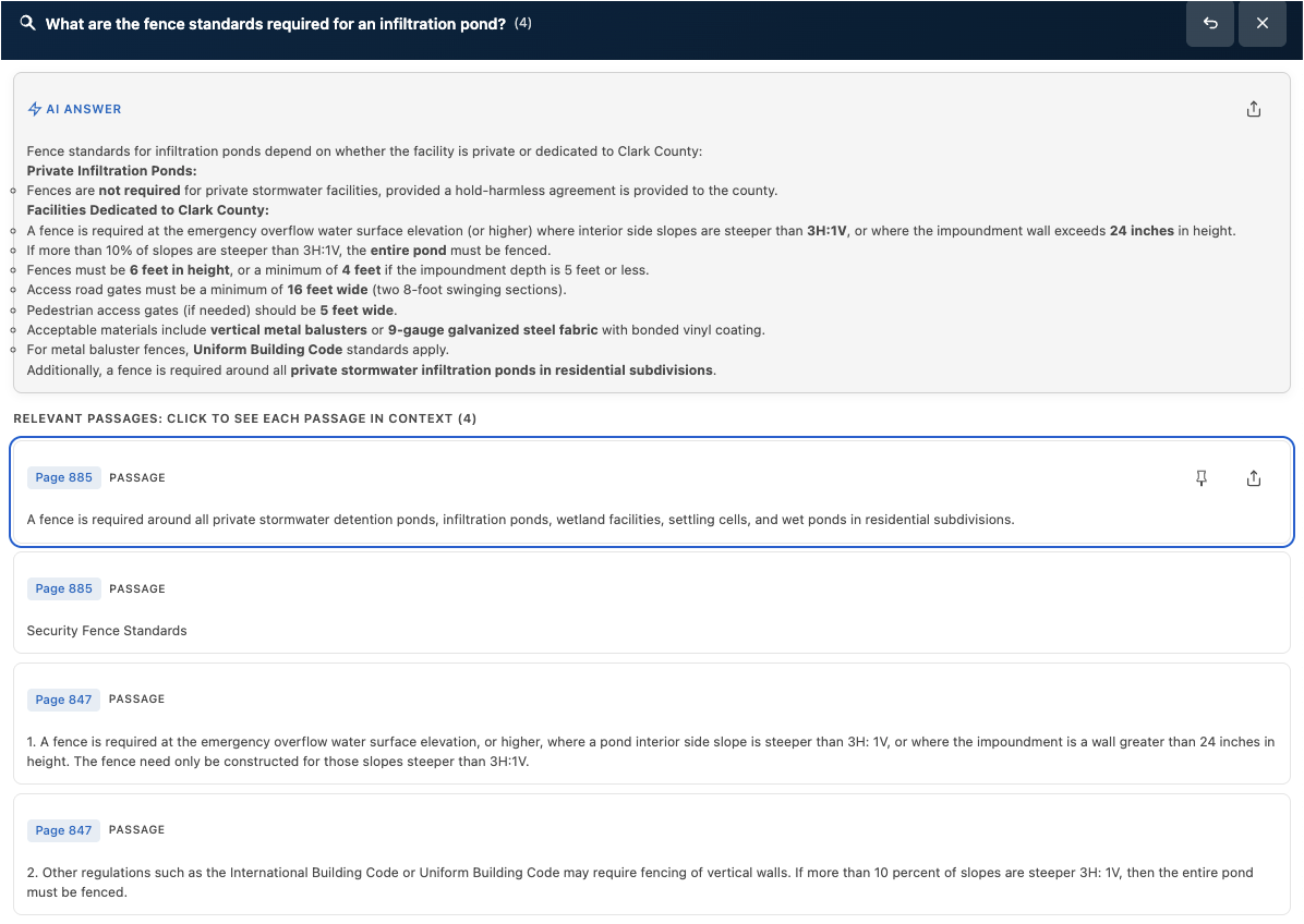 The Synthesis showing AI-generated answer grounded in retrieved source passages with full citation chain